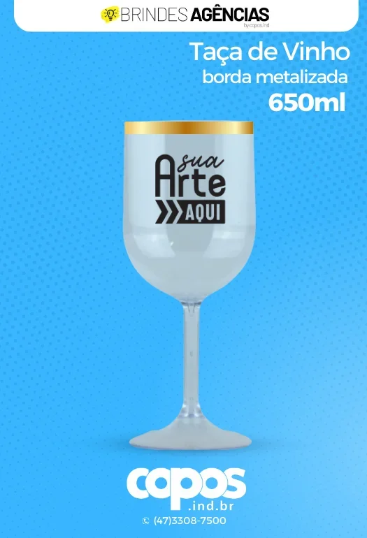Ta&ccedil;a de Vinho Borda Metalizada
